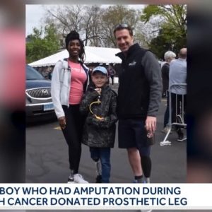 Merrimack boy receives prosthetic leg donation after amputation, battle with cancer